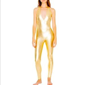 American Apparel Gold Lame halter Catsuit M